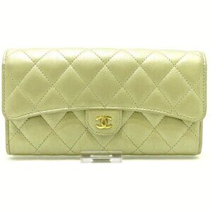 CHANEL Matelasse - Gold Caviar Skin Long Wallet Gold hardware 483-030125